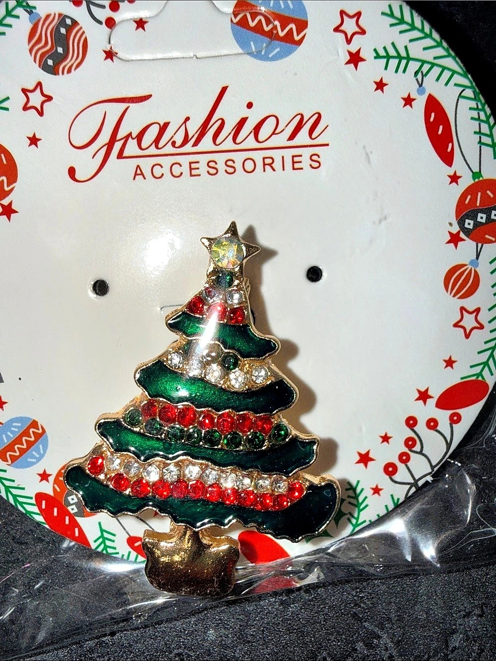 Christmas Tree Brooch Green & Red NWT